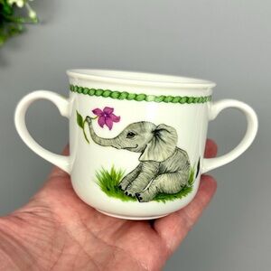 Lynn Chase Jungle Party Childs Mug 2 Handles Cup 1988 Japan Elephant Zebra
Frog